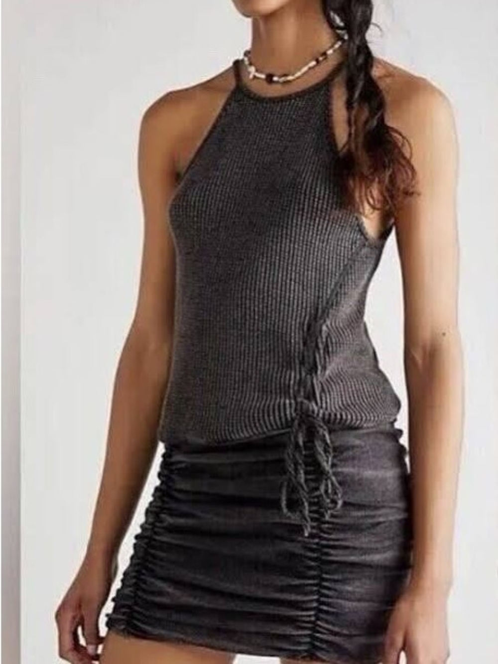 Free People Halter Ribbed Tank Top - Charcoal